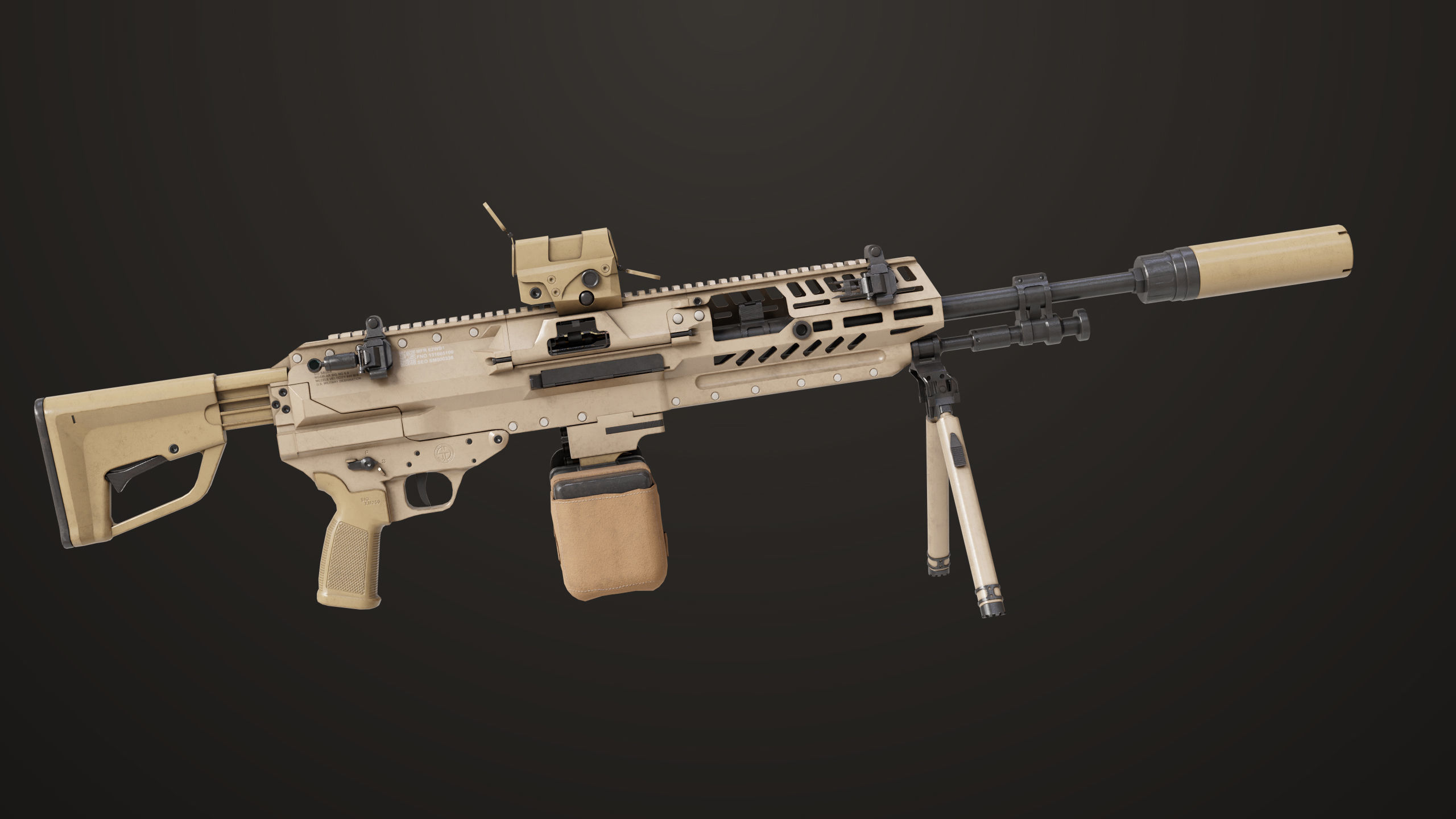 Machine Gun 14 Brown All PBR Unity UE Textures Low-poly 3D model_4