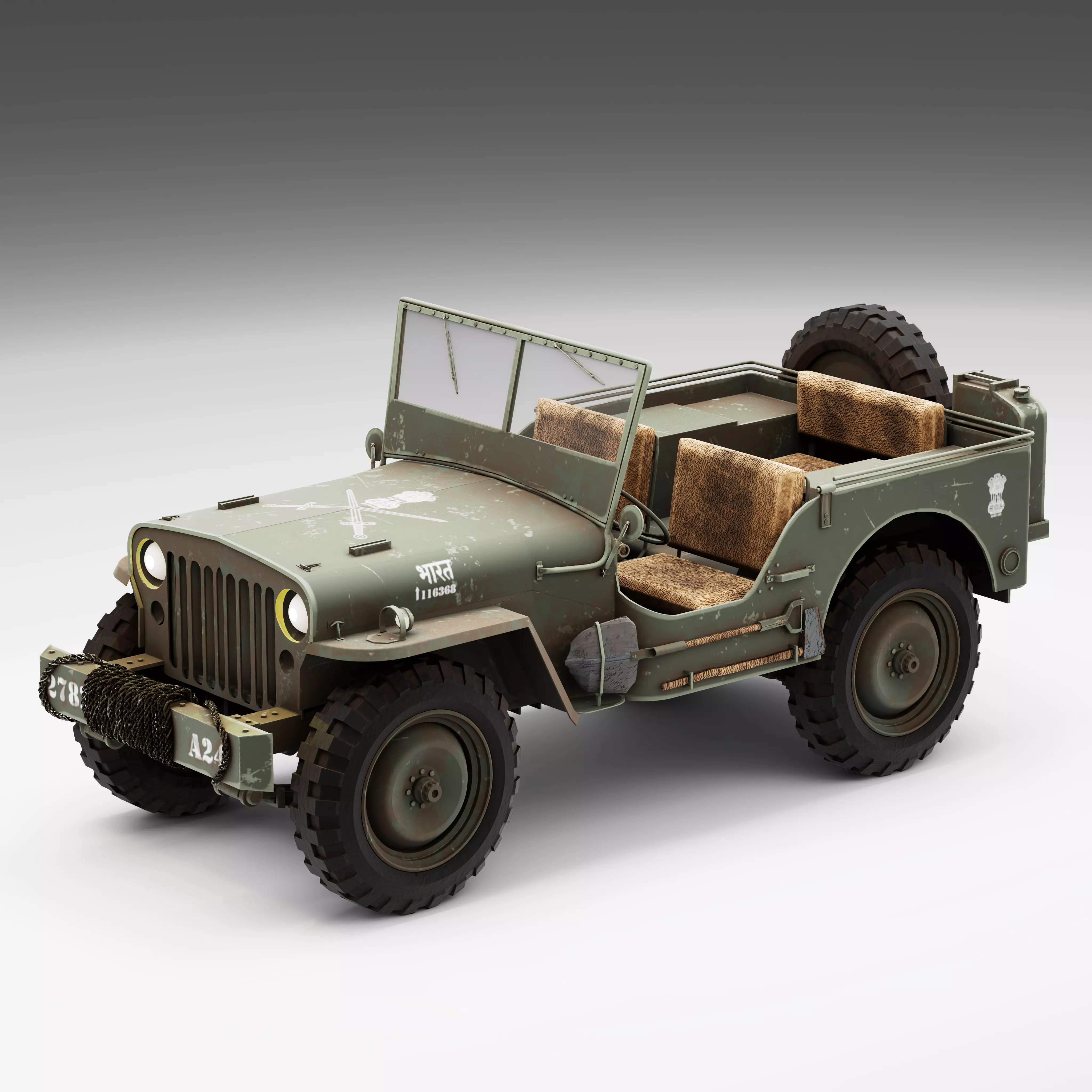 Jeep Willys 3D Model WW2 Military Vehicle High Quality Low-poly 3D model_0