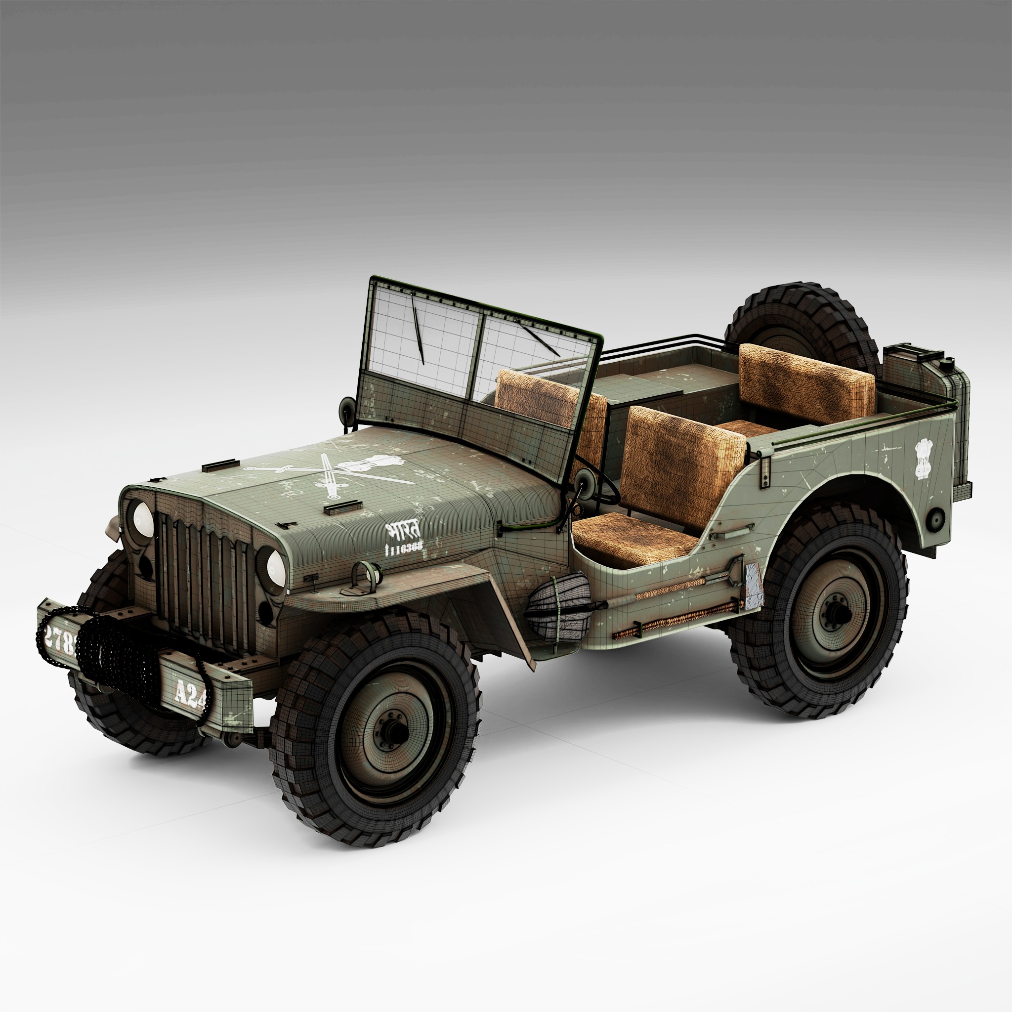 Jeep Willys 3D Model WW2 Military Vehicle High Quality Low-poly 3D model_2