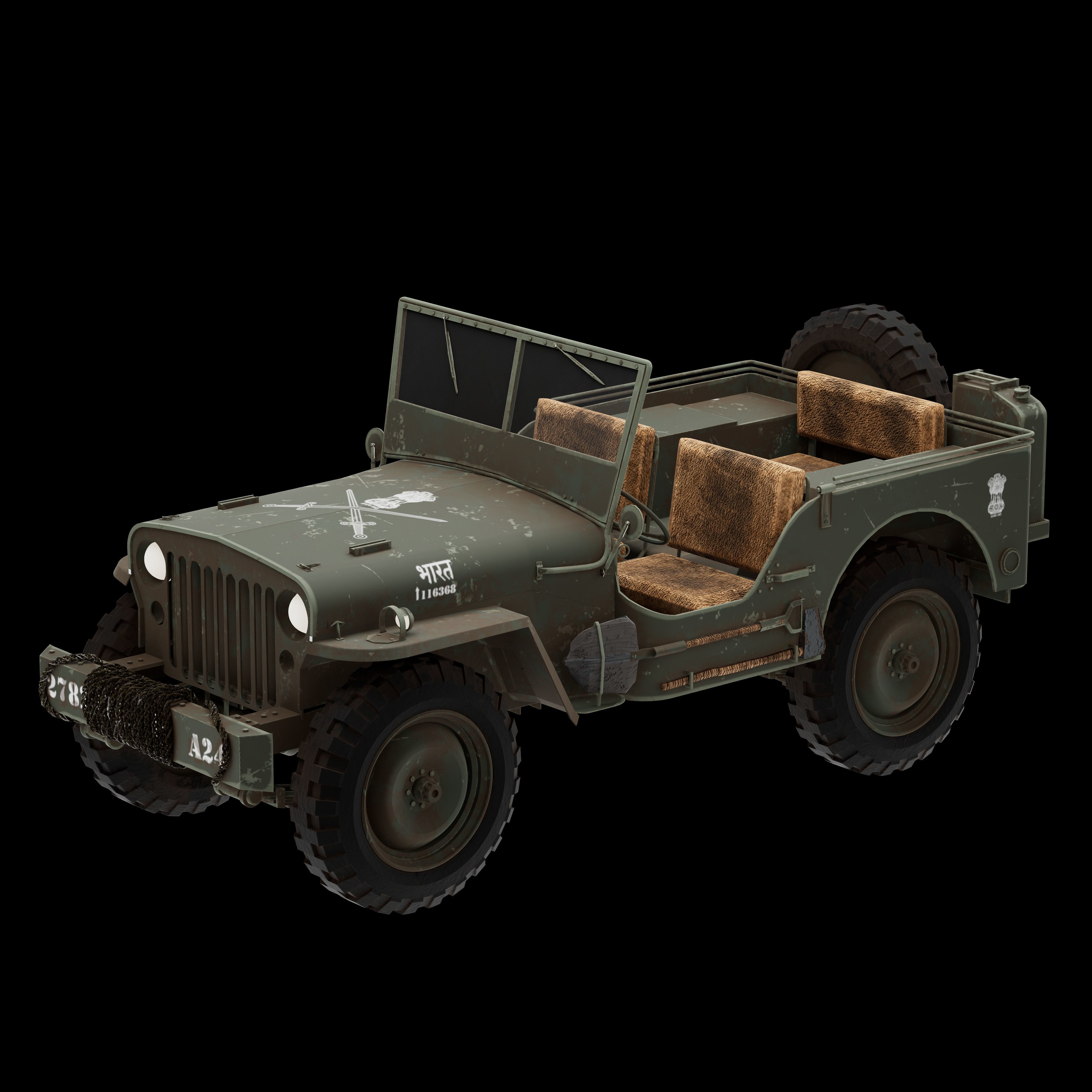Jeep Willys 3D Model WW2 Military Vehicle High Quality Low-poly 3D model_6