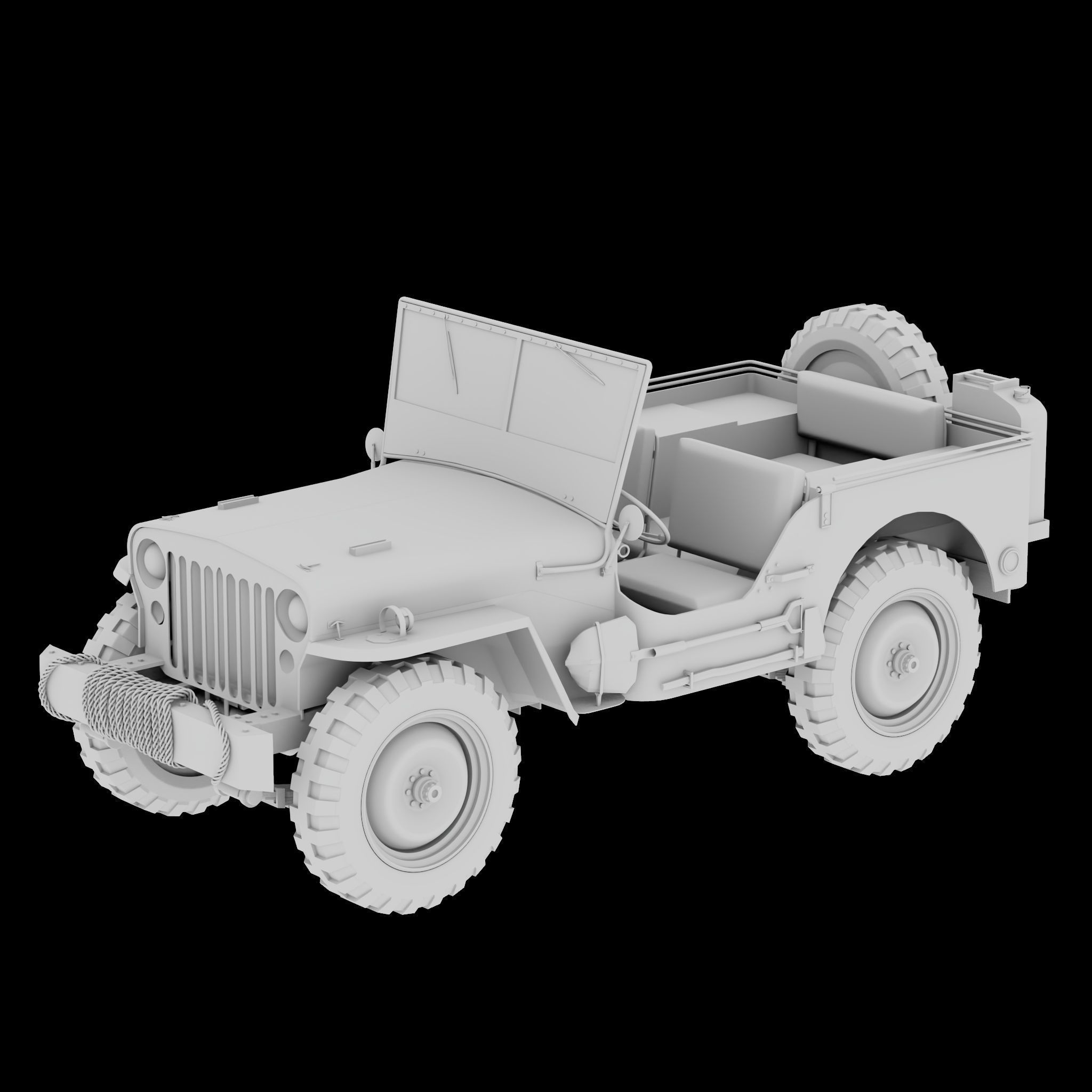 Jeep Willys 3D Model WW2 Military Vehicle High Quality Low-poly 3D model_7