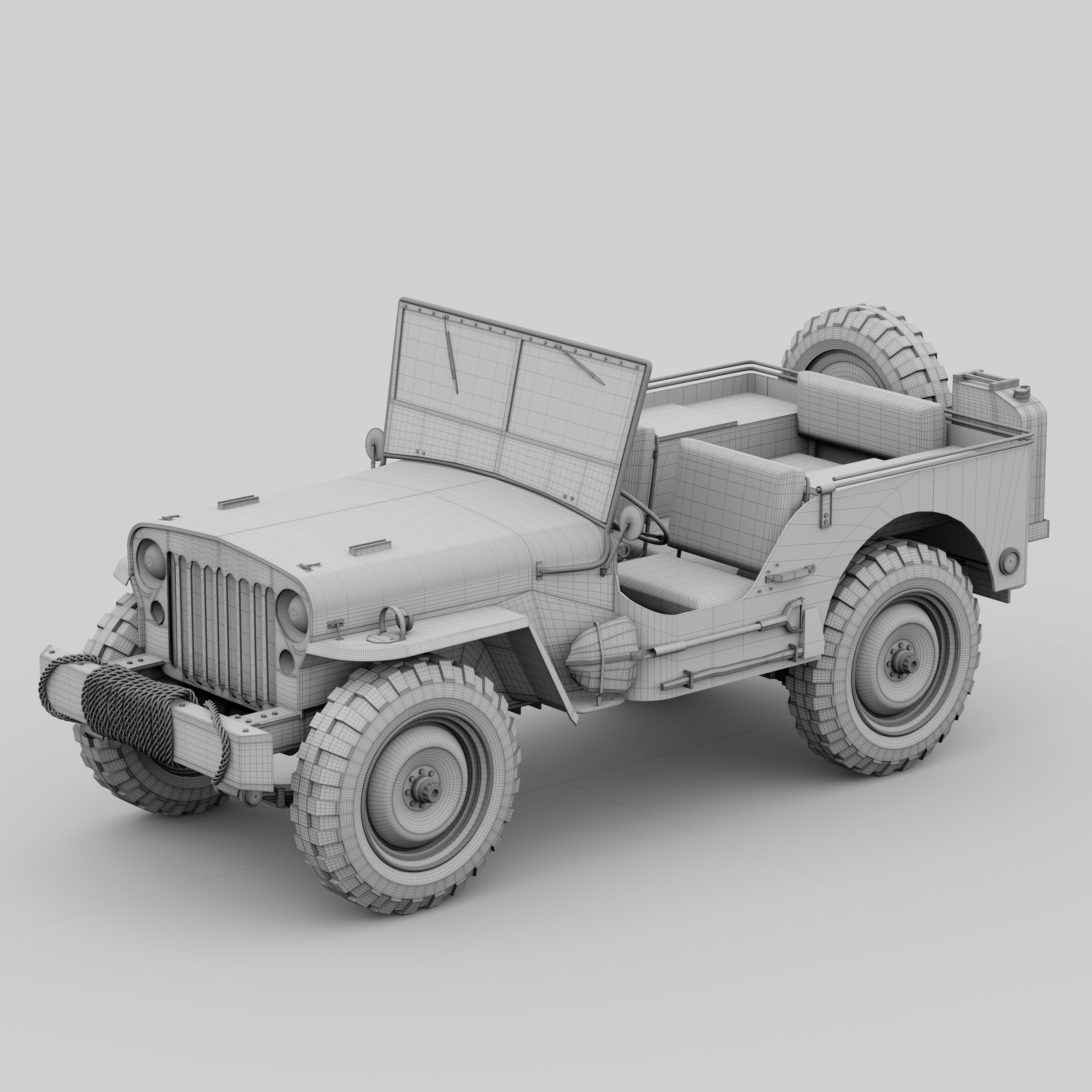 Jeep Willys 3D Model WW2 Military Vehicle High Quality Low-poly 3D model_4