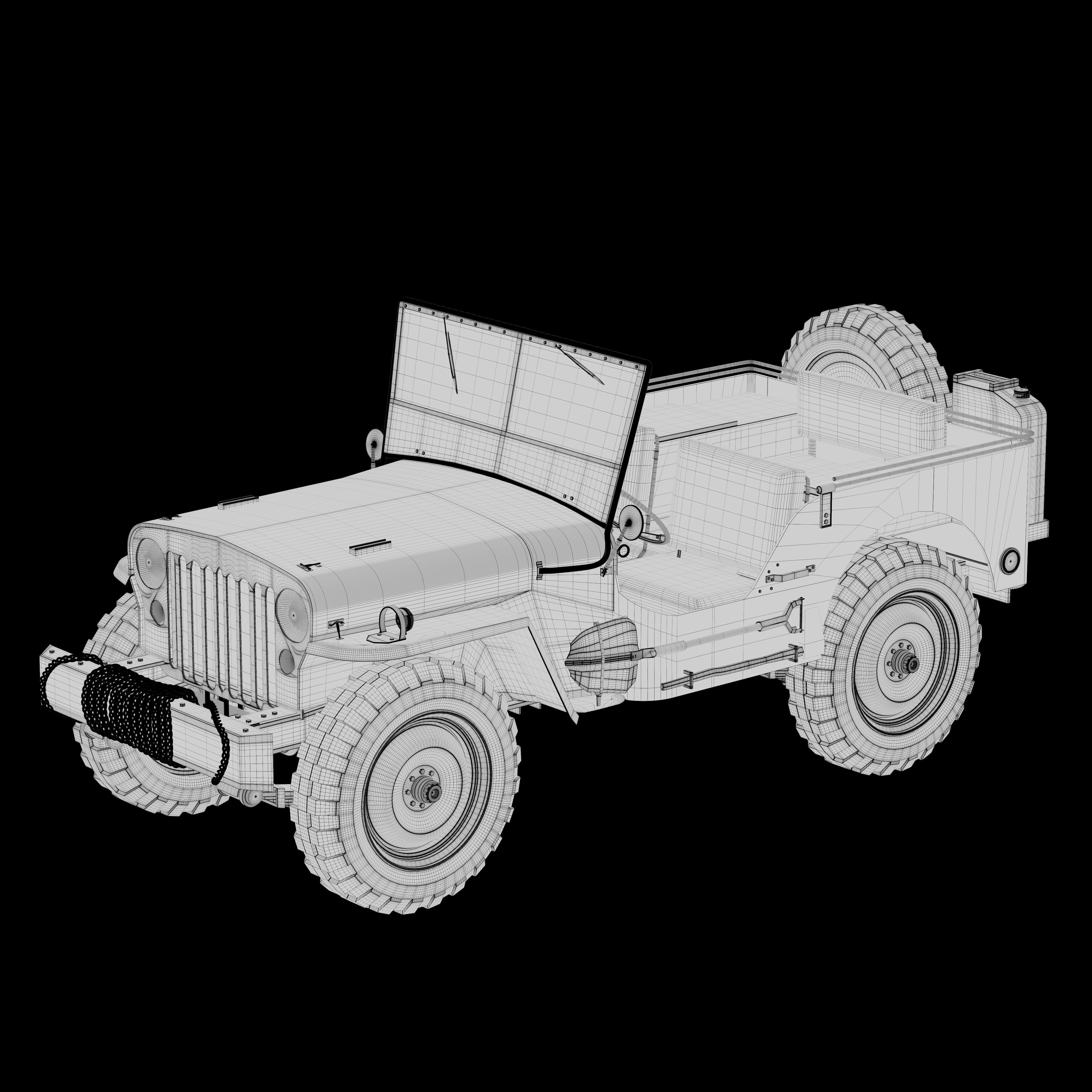 Jeep Willys 3D Model WW2 Military Vehicle High Quality Low-poly 3D model_8