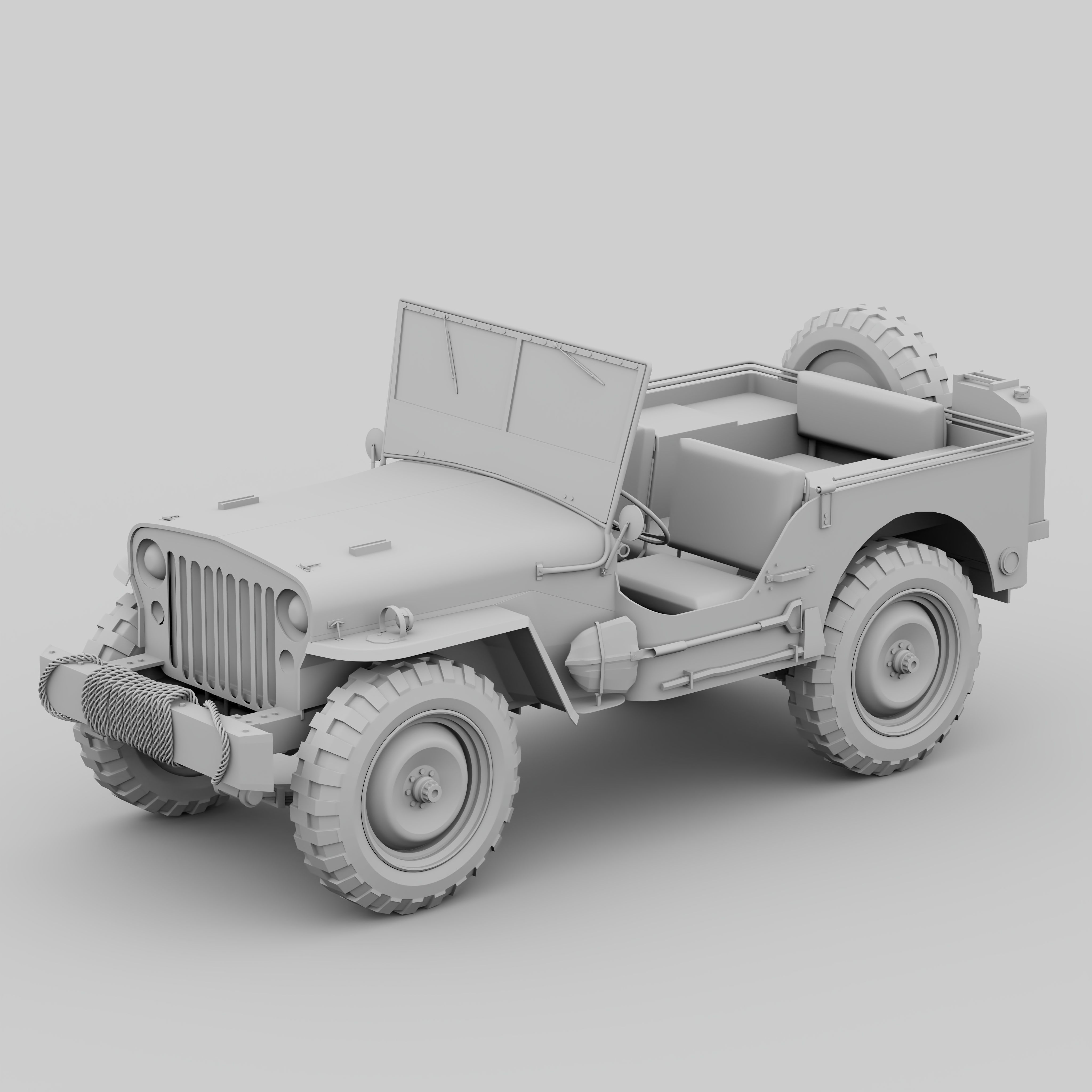 Jeep Willys 3D Model WW2 Military Vehicle High Quality Low-poly 3D model_3