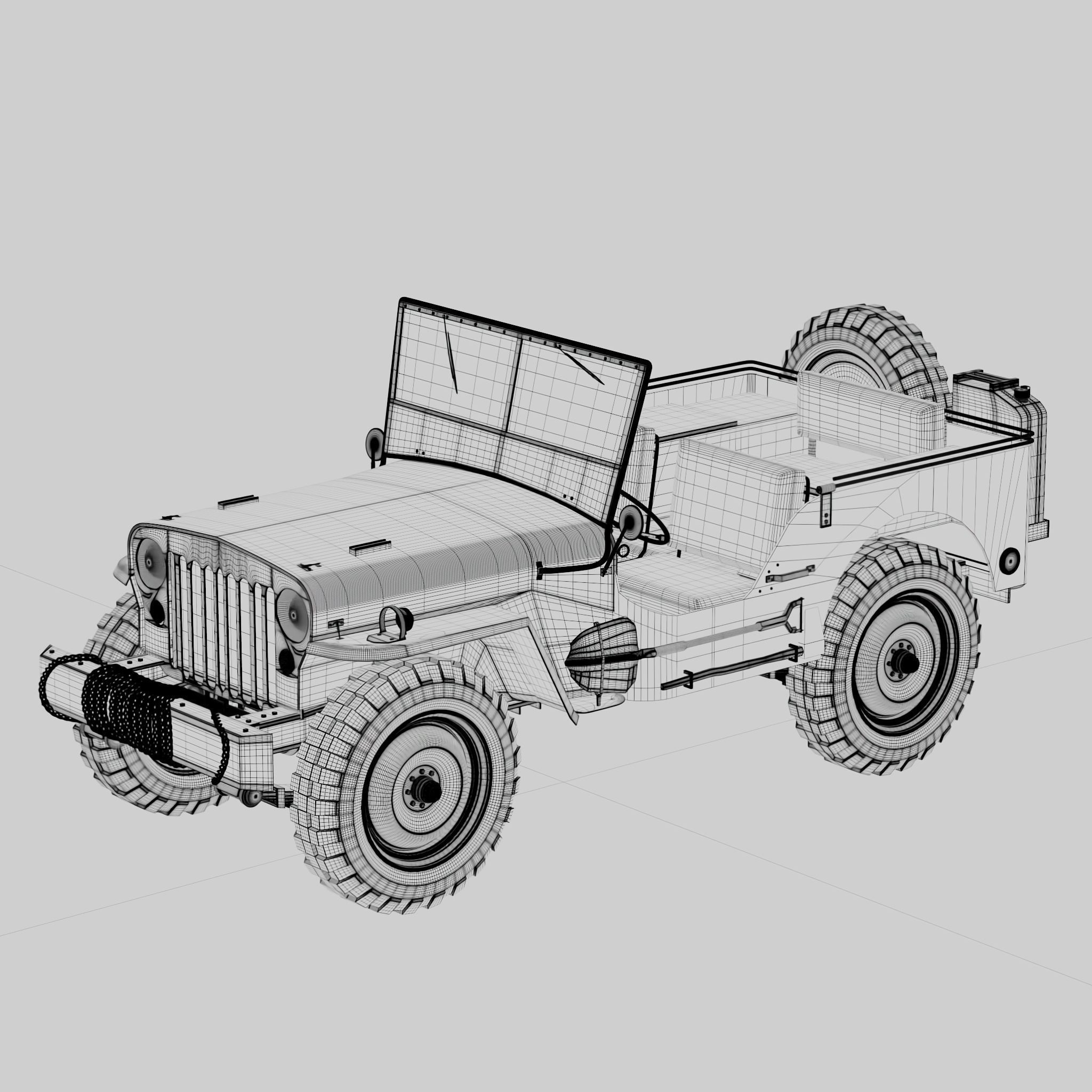 Jeep Willys 3D Model WW2 Military Vehicle High Quality Low-poly 3D model_5