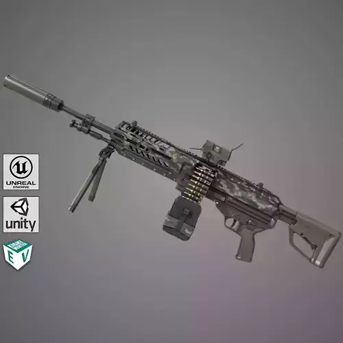Machine Gun 14 Military Green All PBR Unity UE Low-poly 3D model