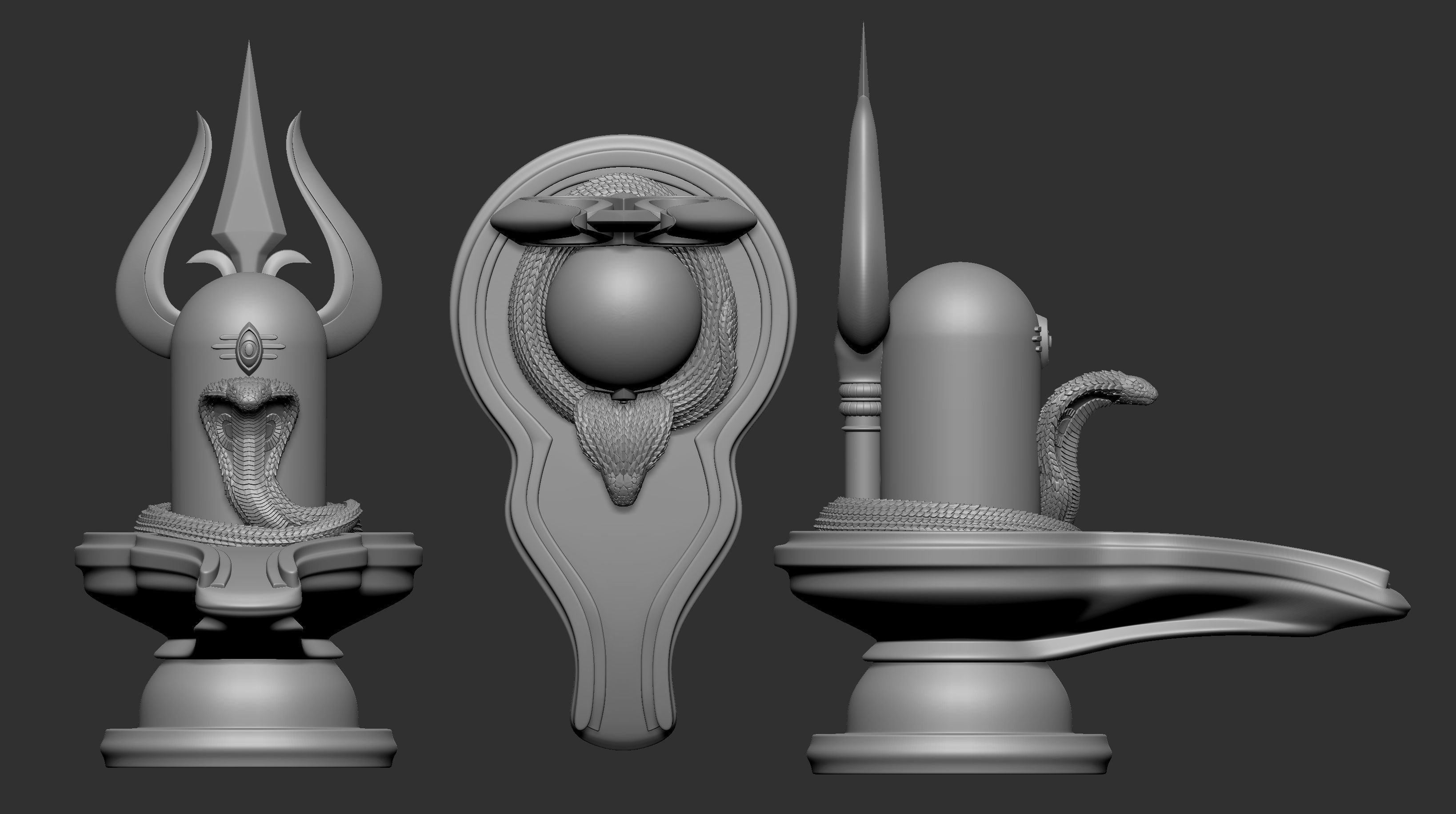 Shivling with snake and Trishul 3D print model_1