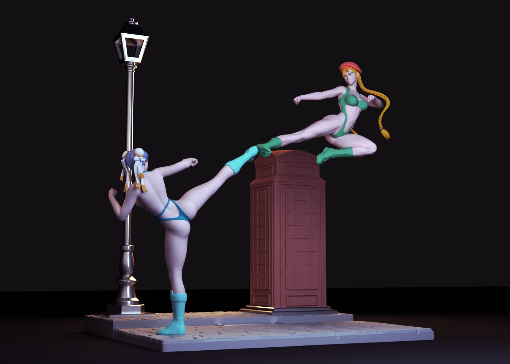 Chun-Li VS Cammy - Street Fighter - Diorama 3D print model_7