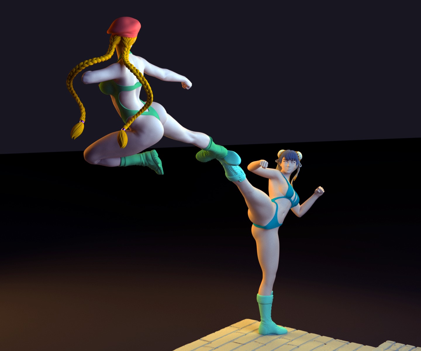 Chun-Li VS Cammy - Street Fighter - Diorama 3D print model_9