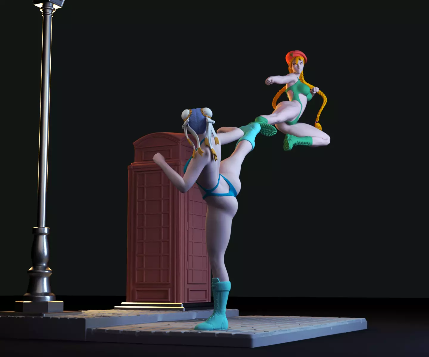 Chun-Li VS Cammy - Street Fighter - Diorama 3D print model_0