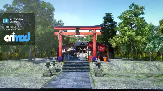 Japan Shrine Temple with vendors