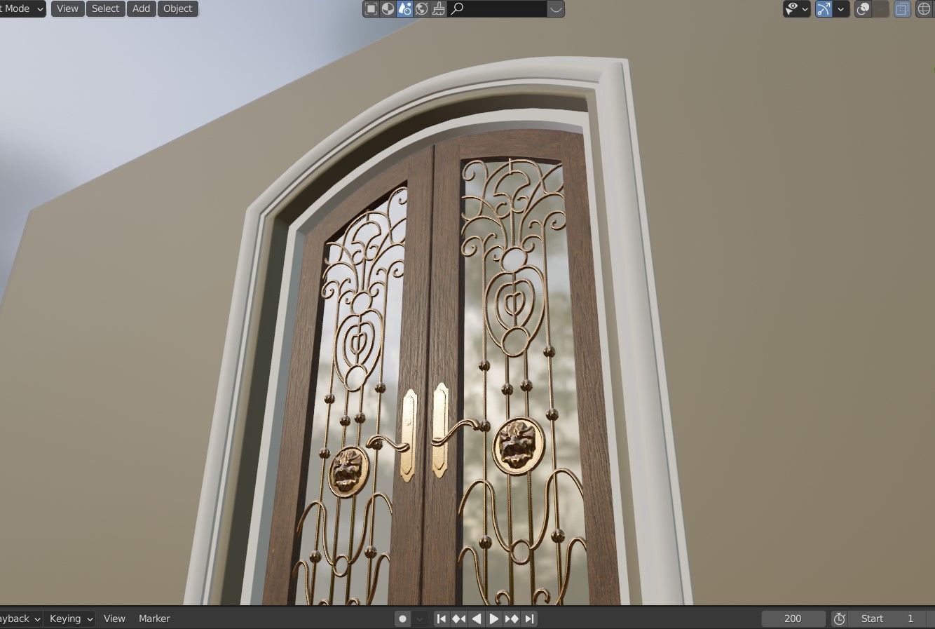 Classic Wrought Iron Glass Main Double Door 3D model_4