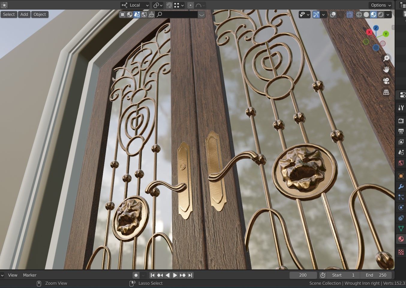 Classic Wrought Iron Glass Main Double Door 3D model_11