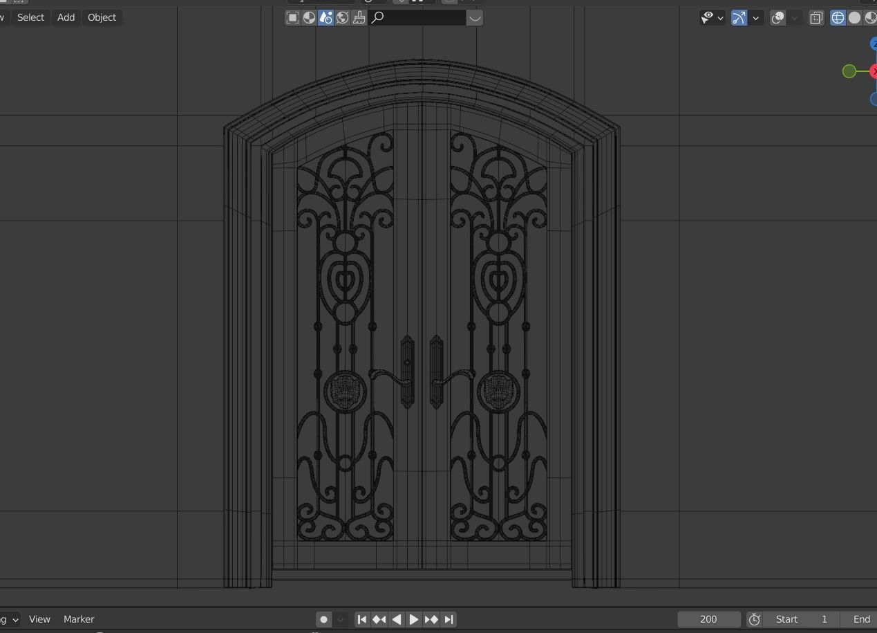 Classic Wrought Iron Glass Main Double Door 3D model_14