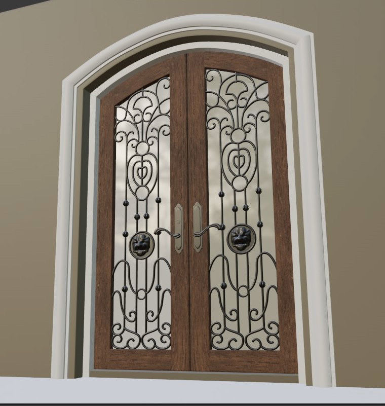 Classic Wrought Iron Glass Main Double Door 3D model_20