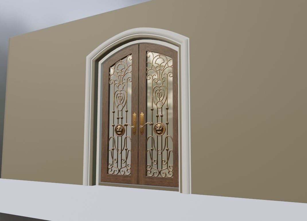 Classic Wrought Iron Glass Main Double Door 3D model_3