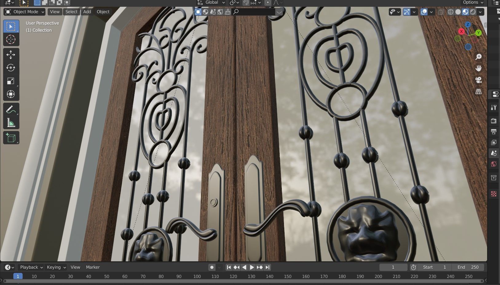 Classic Wrought Iron Glass Main Double Door 3D model_7