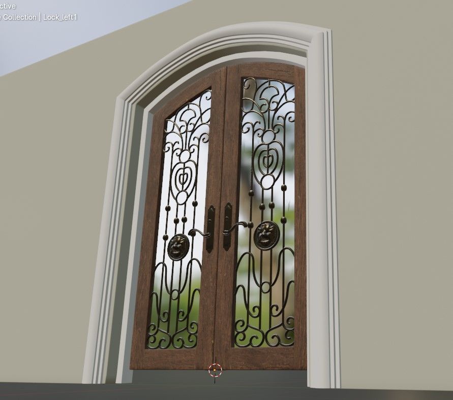 Classic Wrought Iron Glass Main Double Door 3D model_19