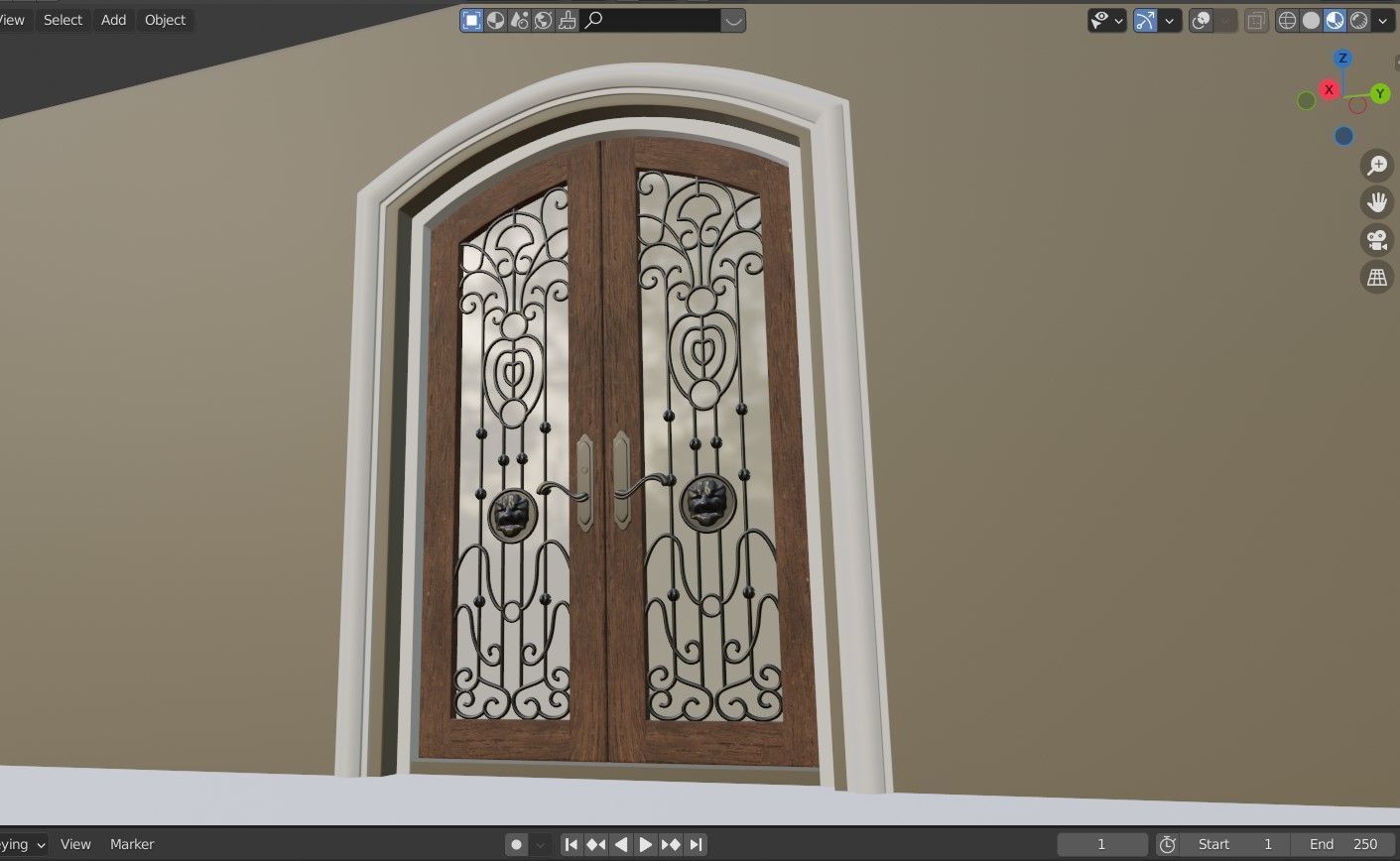 Classic Wrought Iron Glass Main Double Door 3D model_9