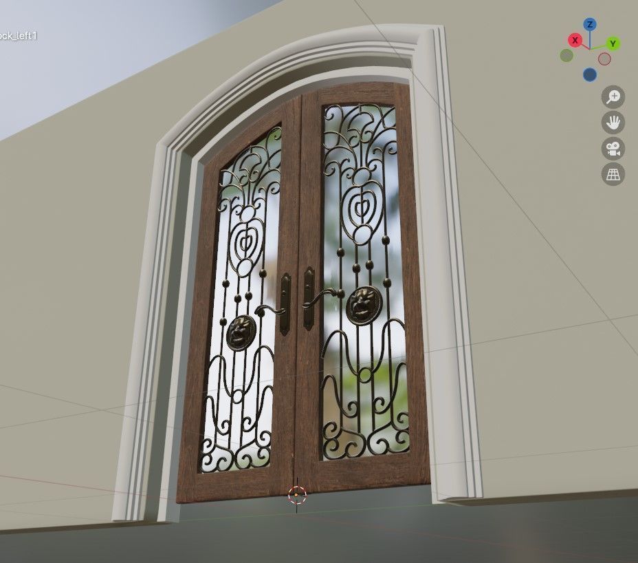 Classic Wrought Iron Glass Main Double Door 3D model_2