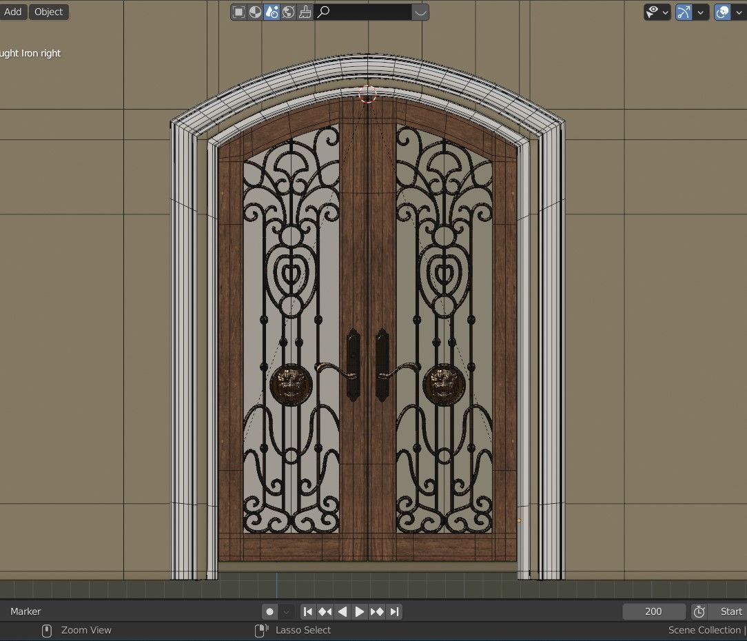 Classic Wrought Iron Glass Main Double Door 3D model_15