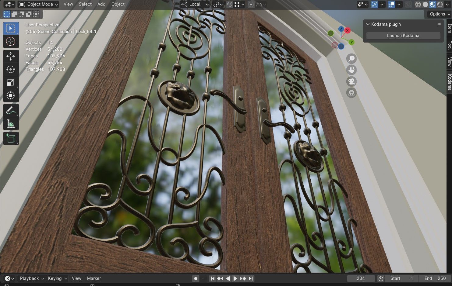 Classic Wrought Iron Glass Main Double Door 3D model_1