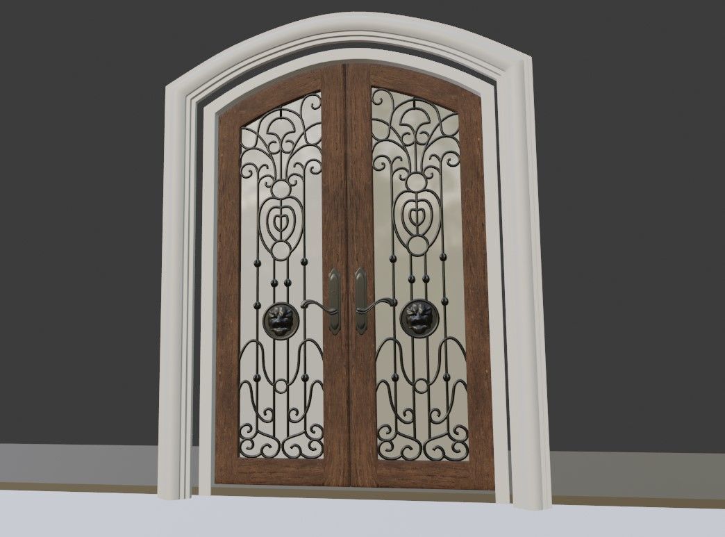 Classic Wrought Iron Glass Main Double Door 3D model_10