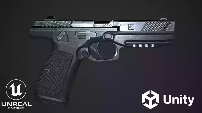 Lebedev pistol  PL-14  Low-poly 3D model