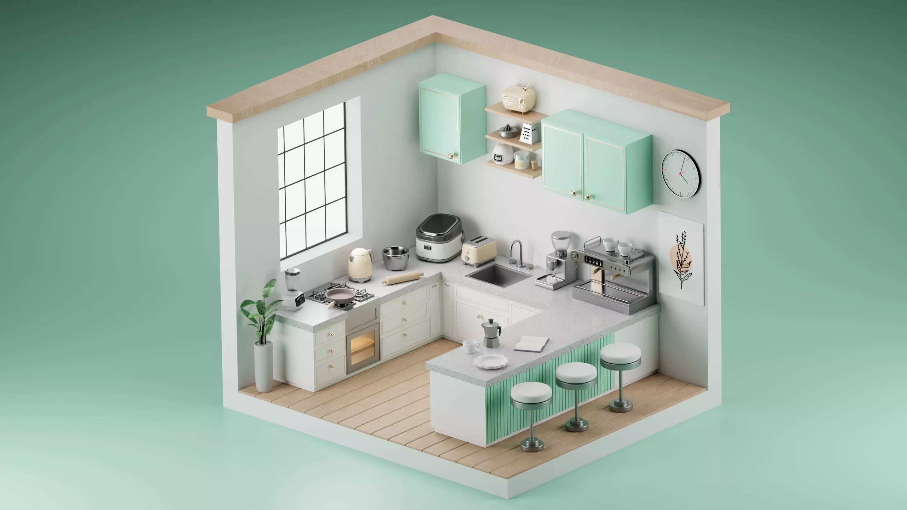 Kitchen isometric 3D model_0