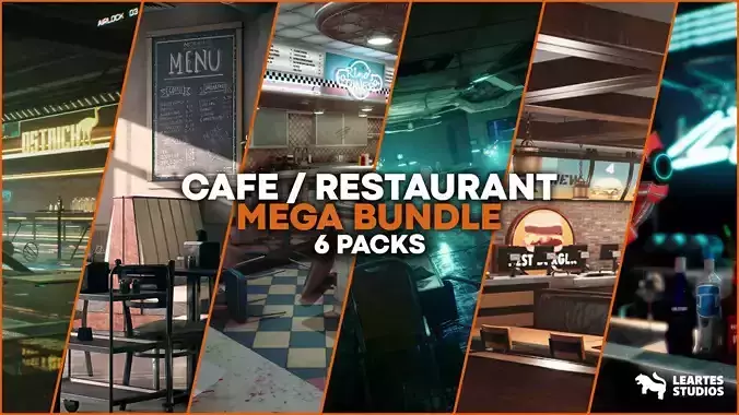 Restaurant Cafe Mega Bundle Low-poly 3D model