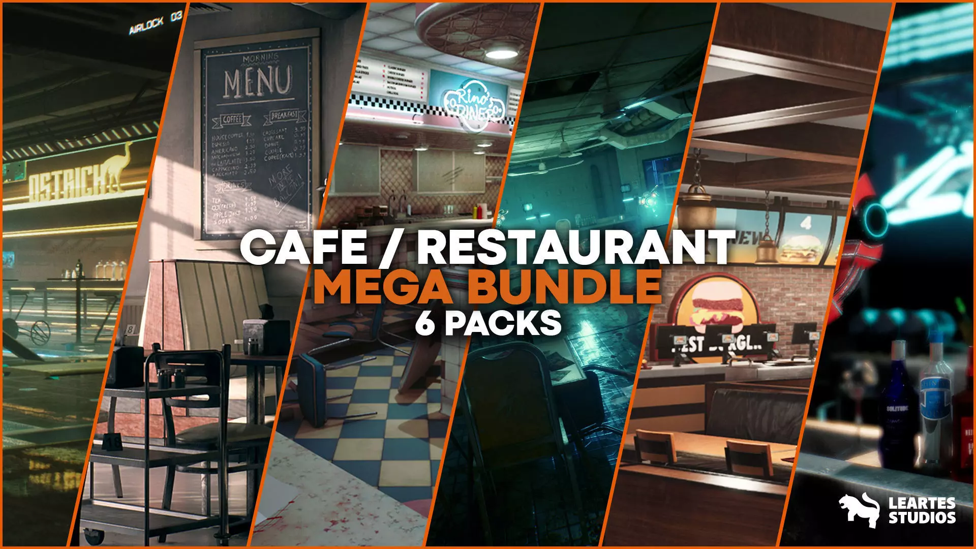 Restaurant Cafe Mega Bundle Low-poly 3D model_0