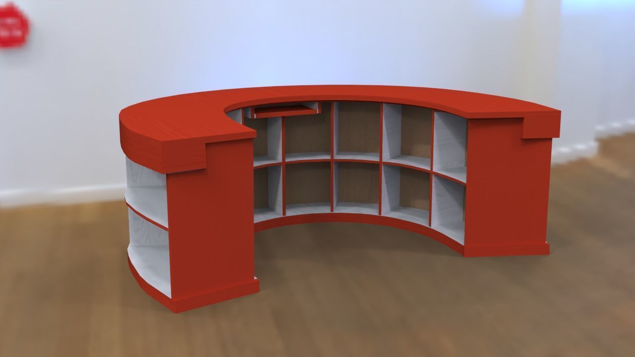 Semi Circular Reception Desk Low-poly 3D model_1