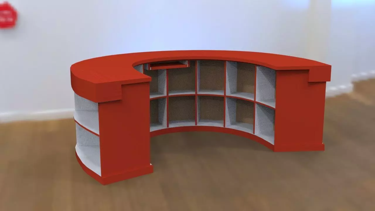 Semi Circular Reception Desk Low-poly 3D model_0