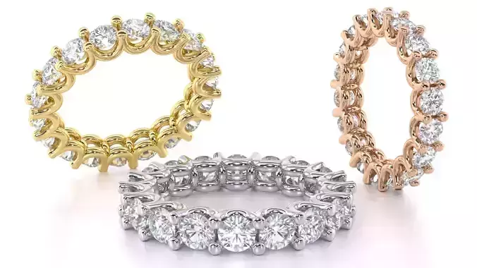 Round Diamond U-Prong Set Eternity Wedding Band