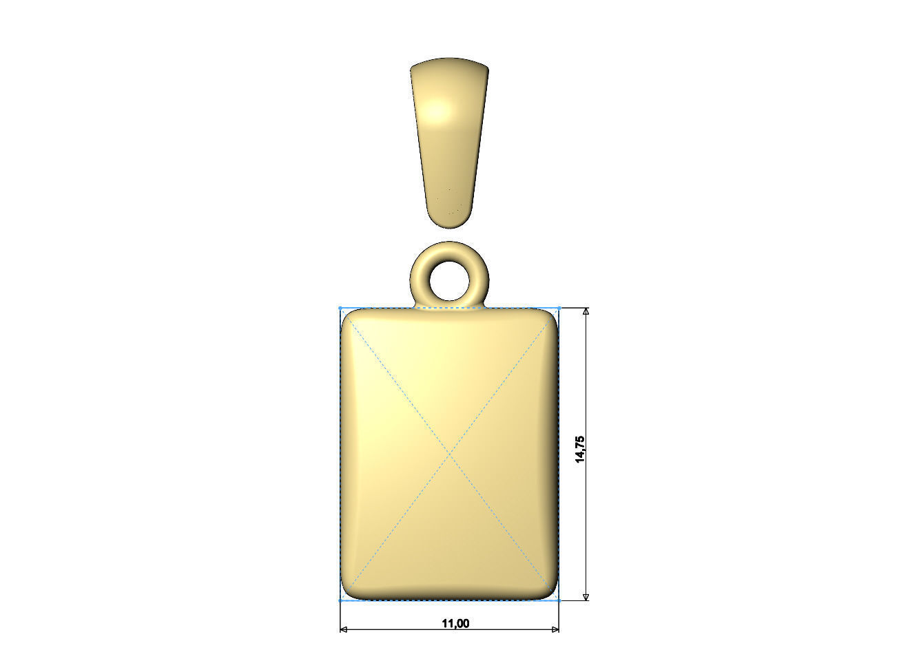 Rectangular 14x11mm cushion pendant charm with bail 3D print model_6