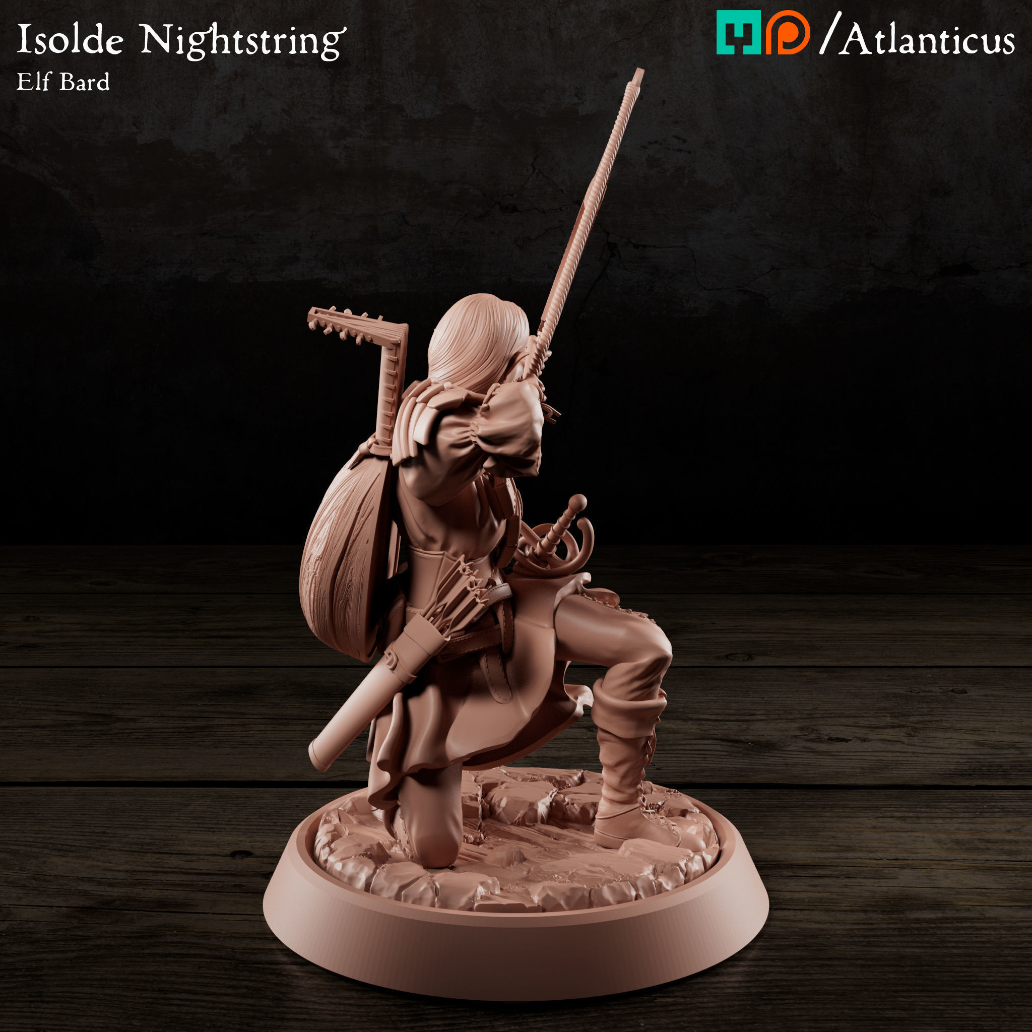 Female Elf Bard - Isolde Nightstring - Longbow 3D print model_3
