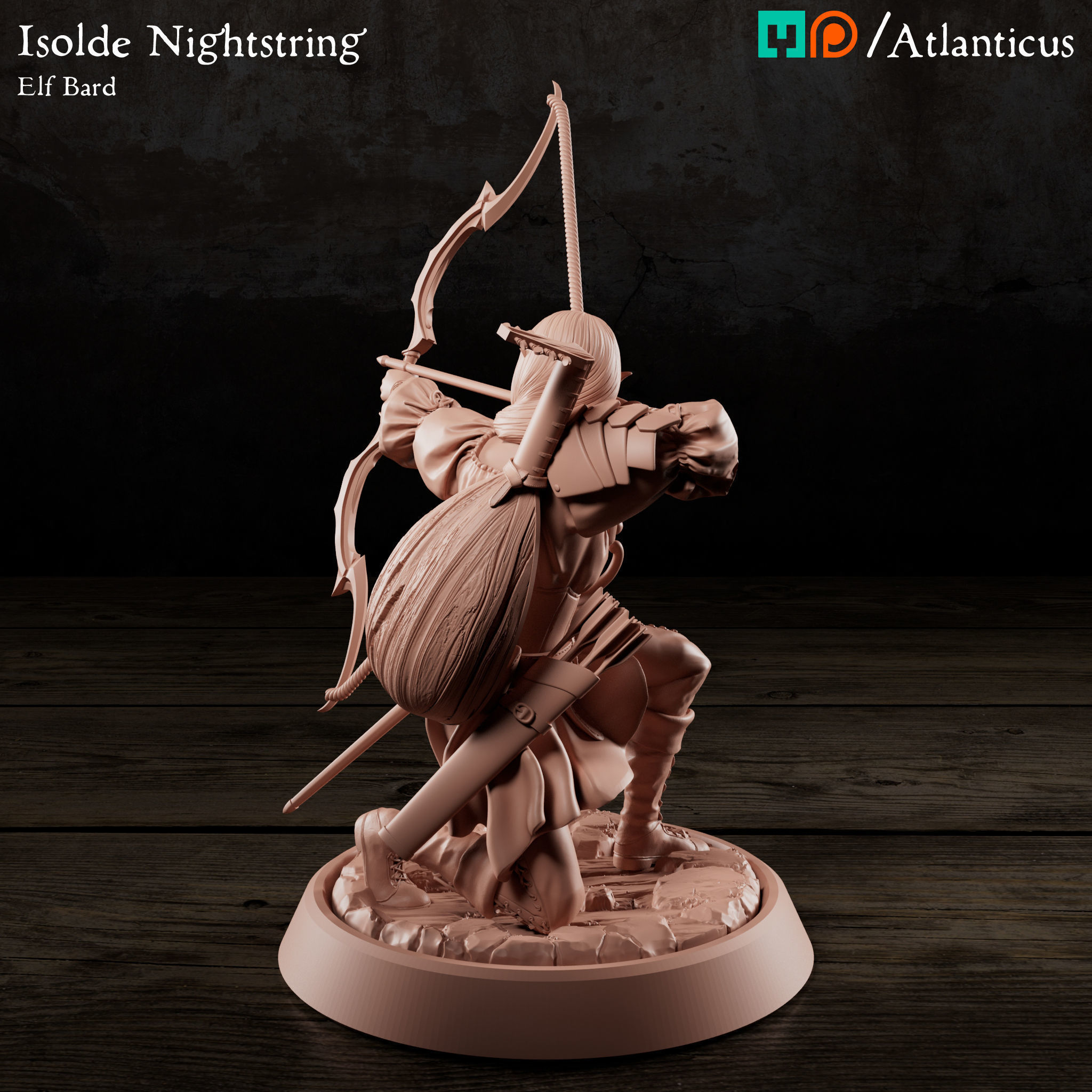 Female Elf Bard - Isolde Nightstring - Longbow 3D print model_4