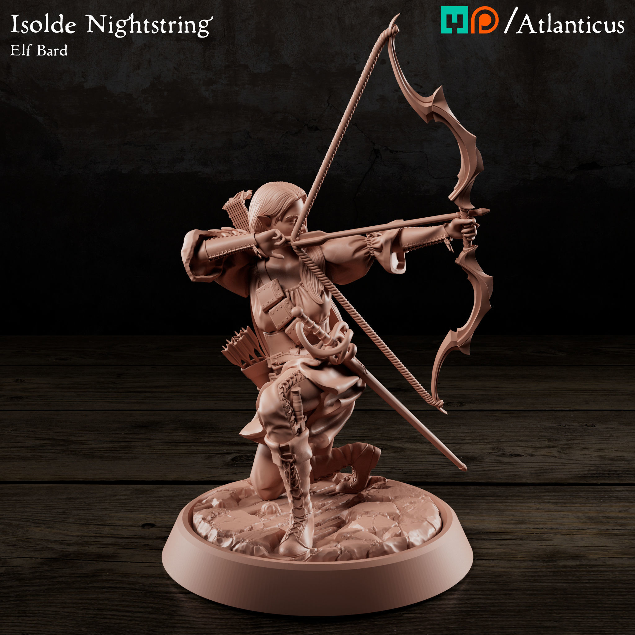 Female Elf Bard - Isolde Nightstring - Longbow 3D print model_1