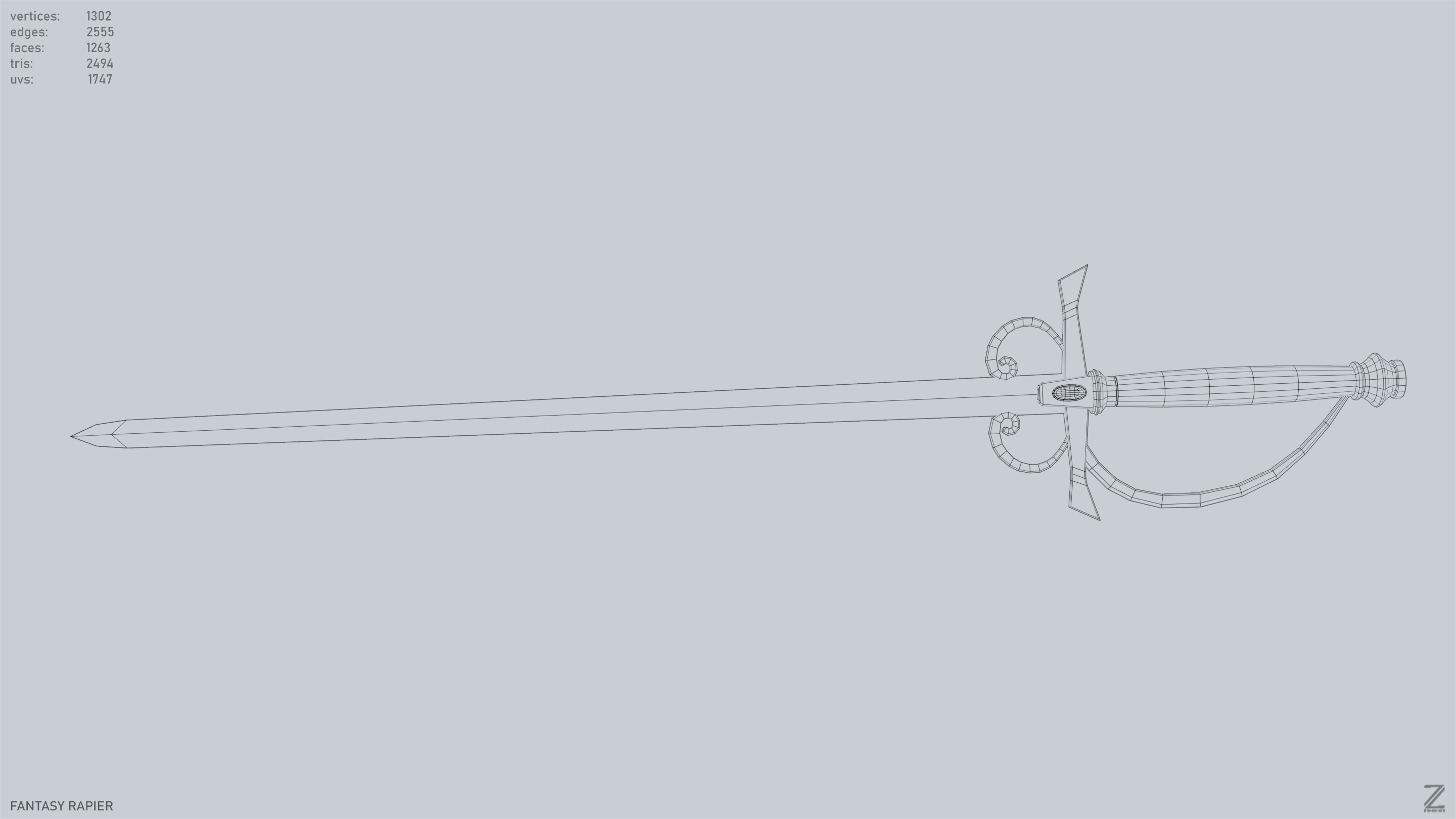 Fantasy rapier Low-poly 3D model_13