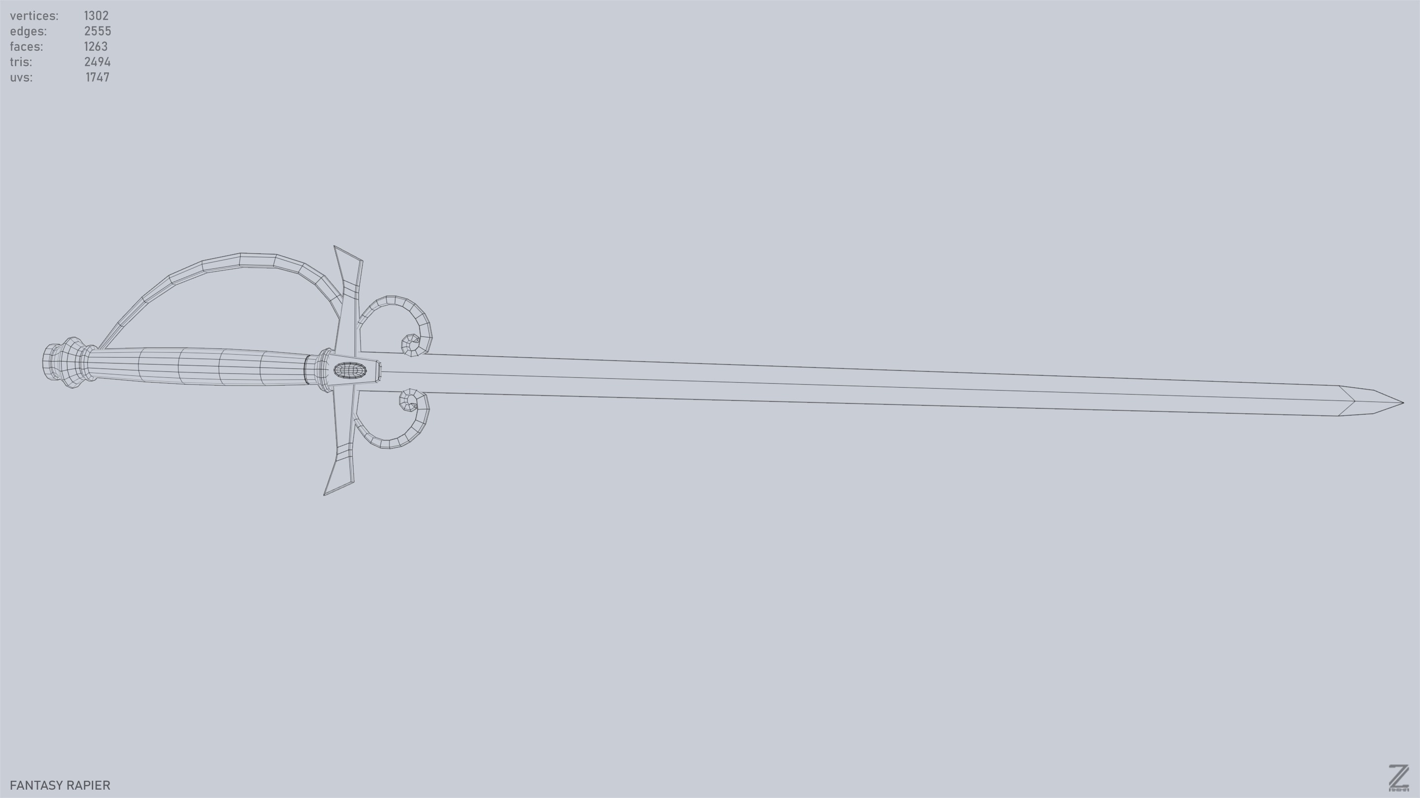 Fantasy rapier Low-poly 3D model_11