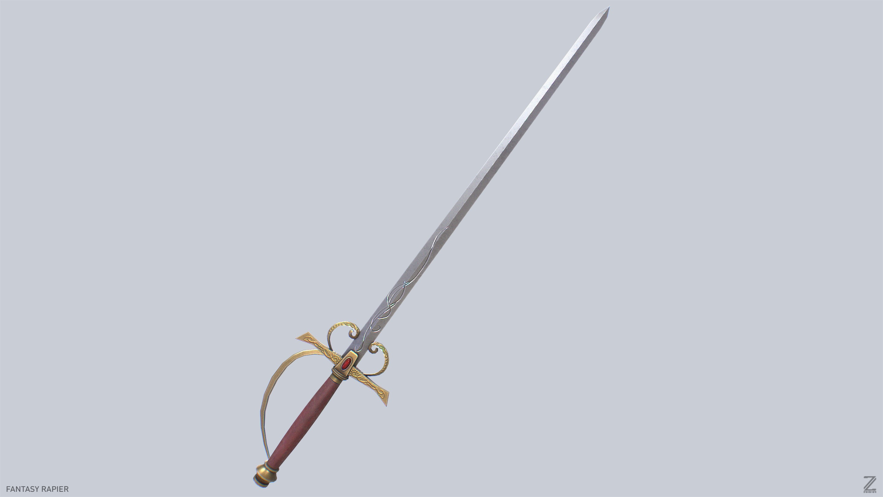 Fantasy rapier Low-poly 3D model_4