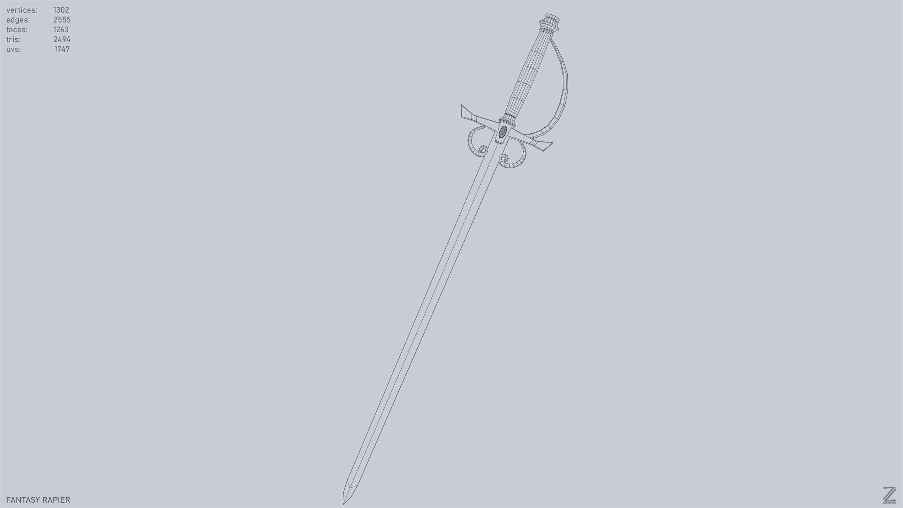 Fantasy rapier Low-poly 3D model_12