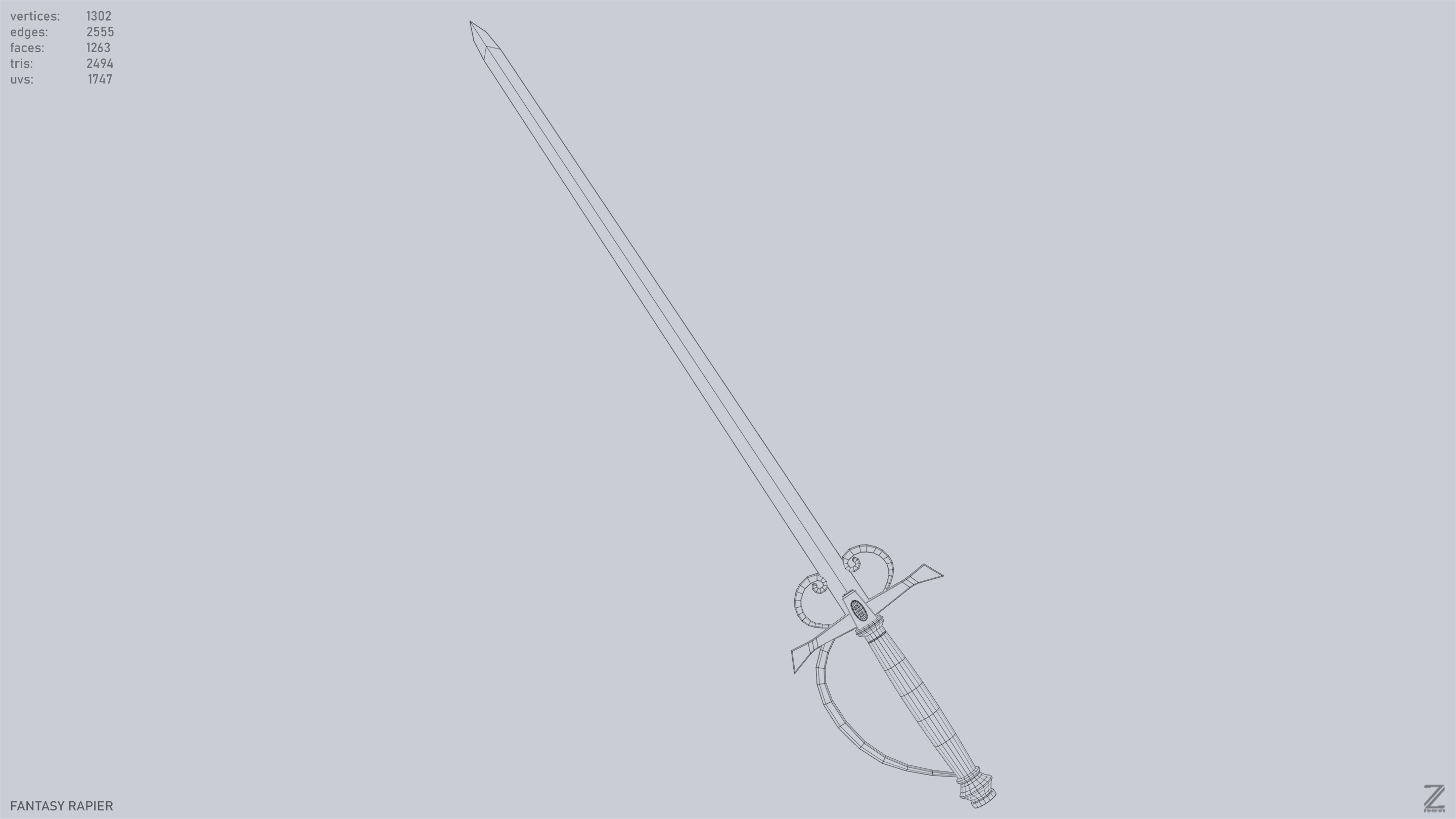 Fantasy rapier Low-poly 3D model_14