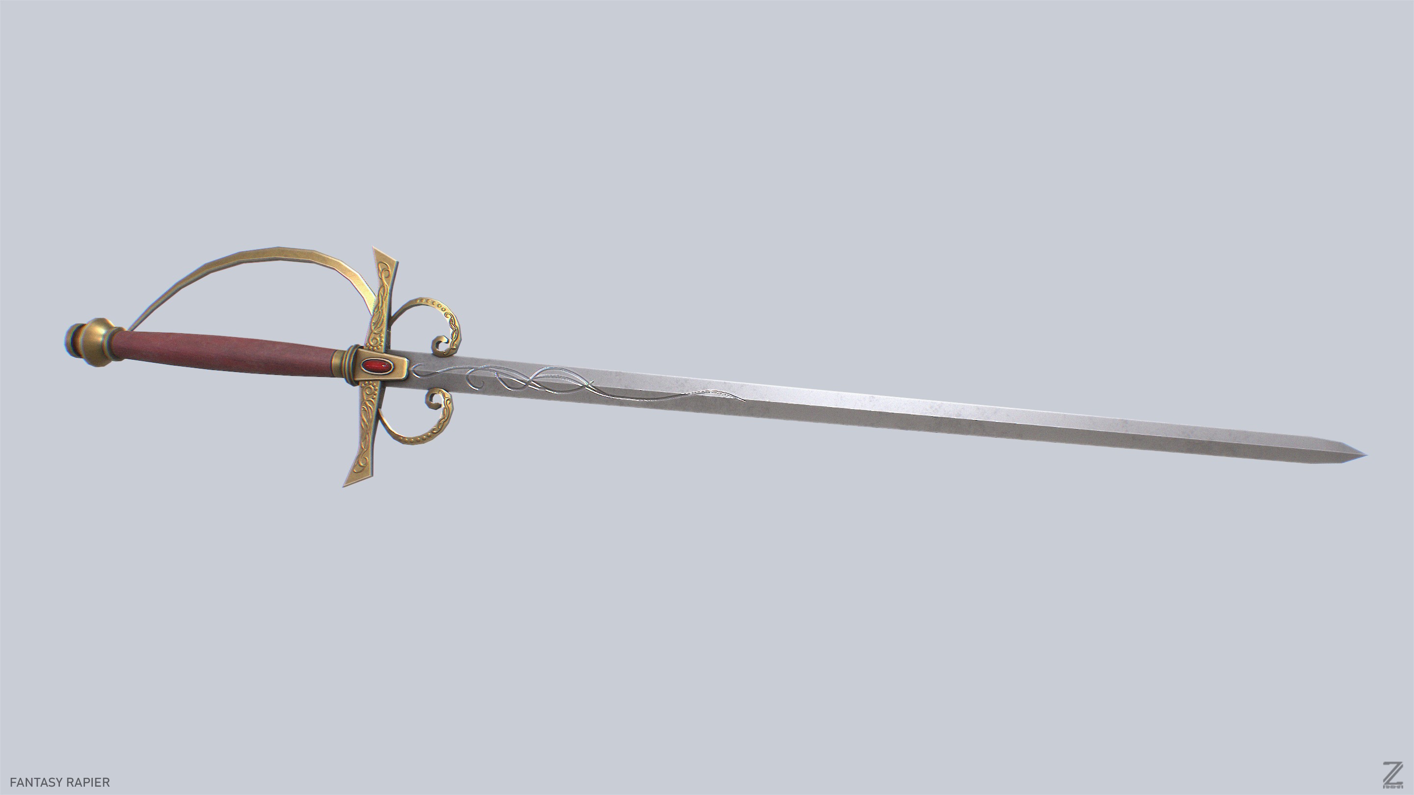 Fantasy rapier Low-poly 3D model_5