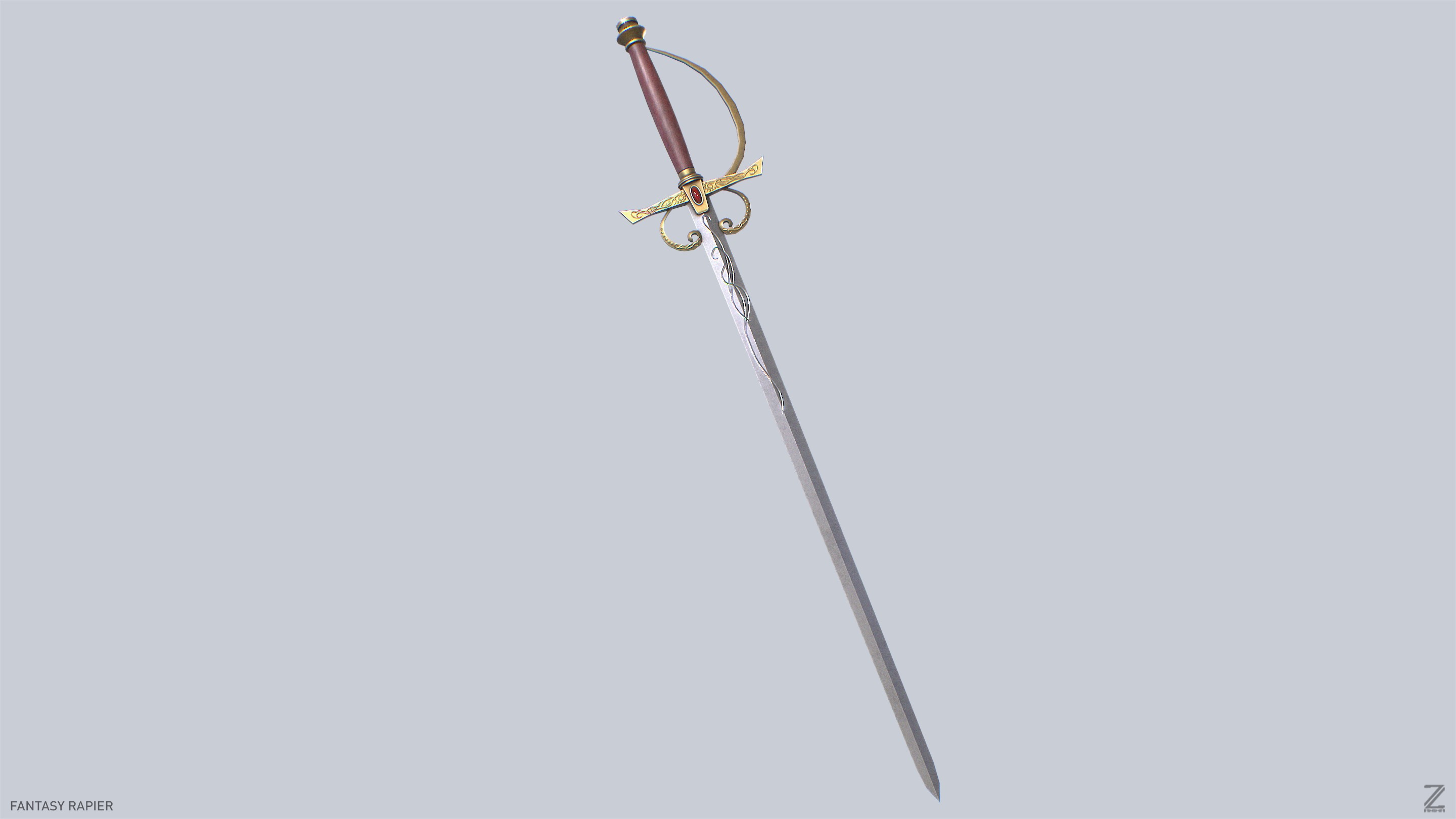 Fantasy rapier Low-poly 3D model_8