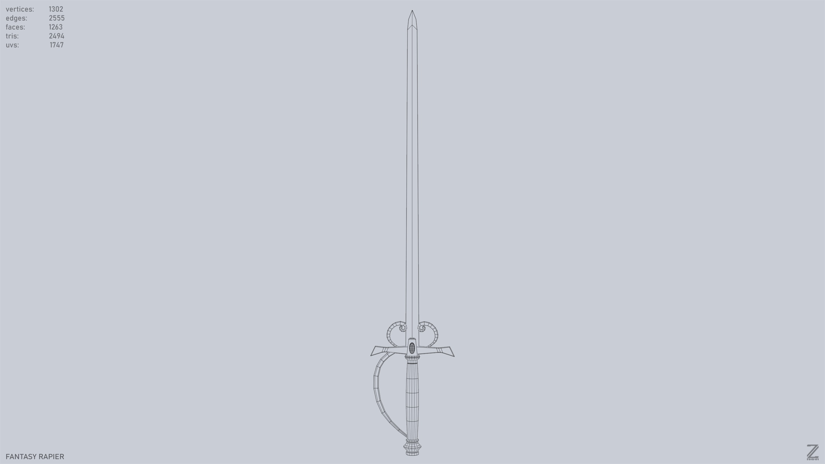 Fantasy rapier Low-poly 3D model_9