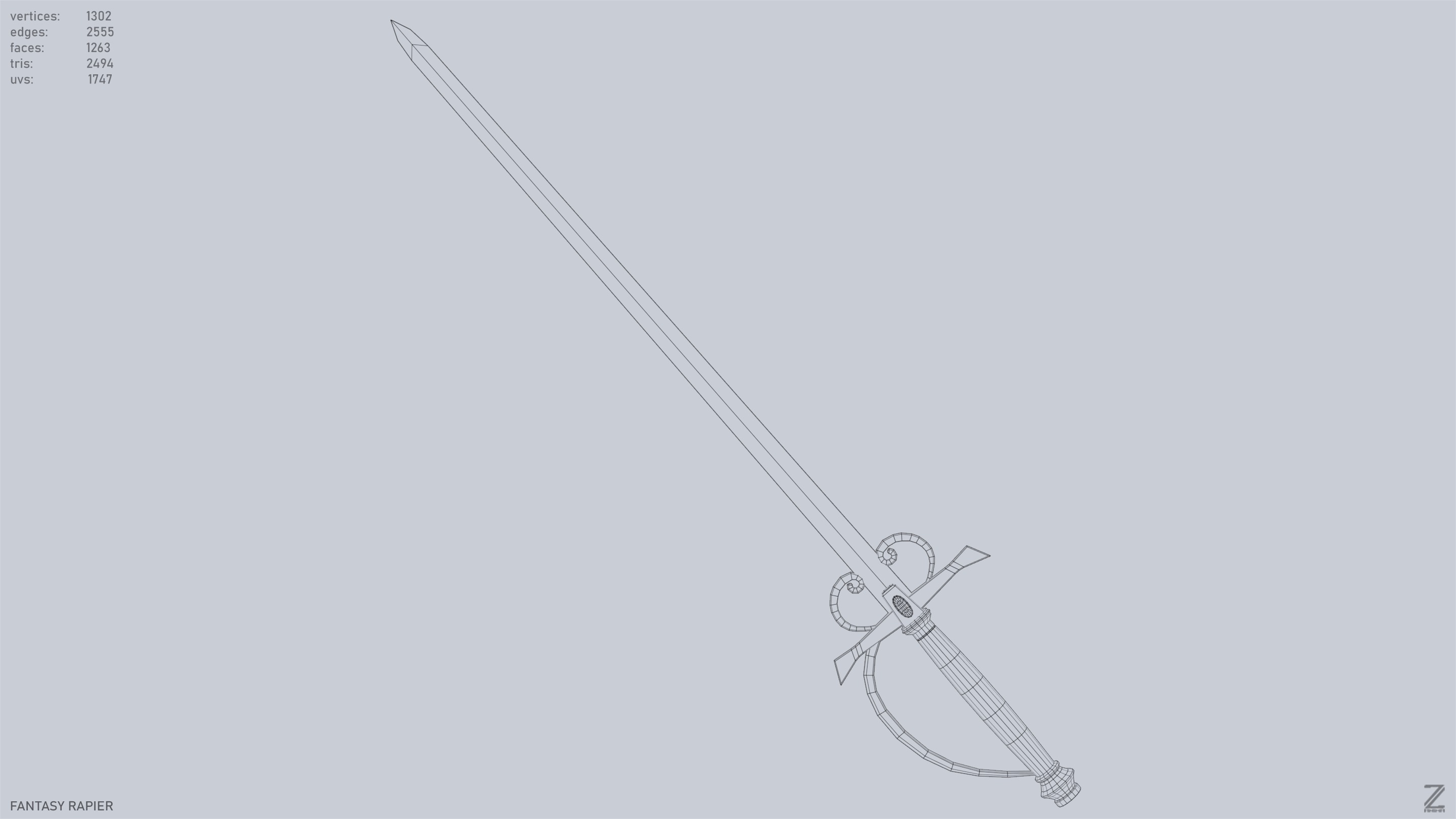Fantasy rapier Low-poly 3D model_10