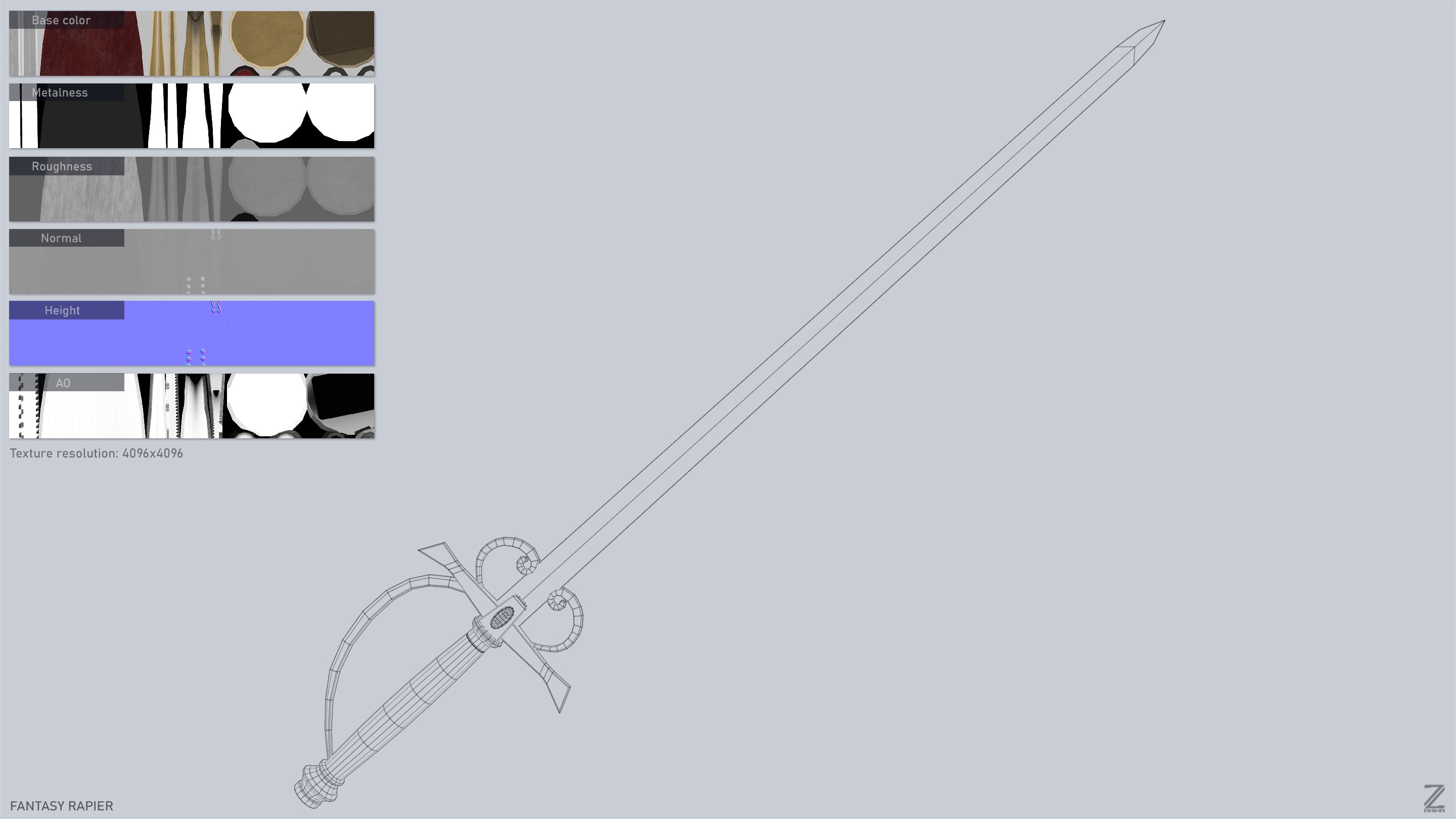 Fantasy rapier Low-poly 3D model_3