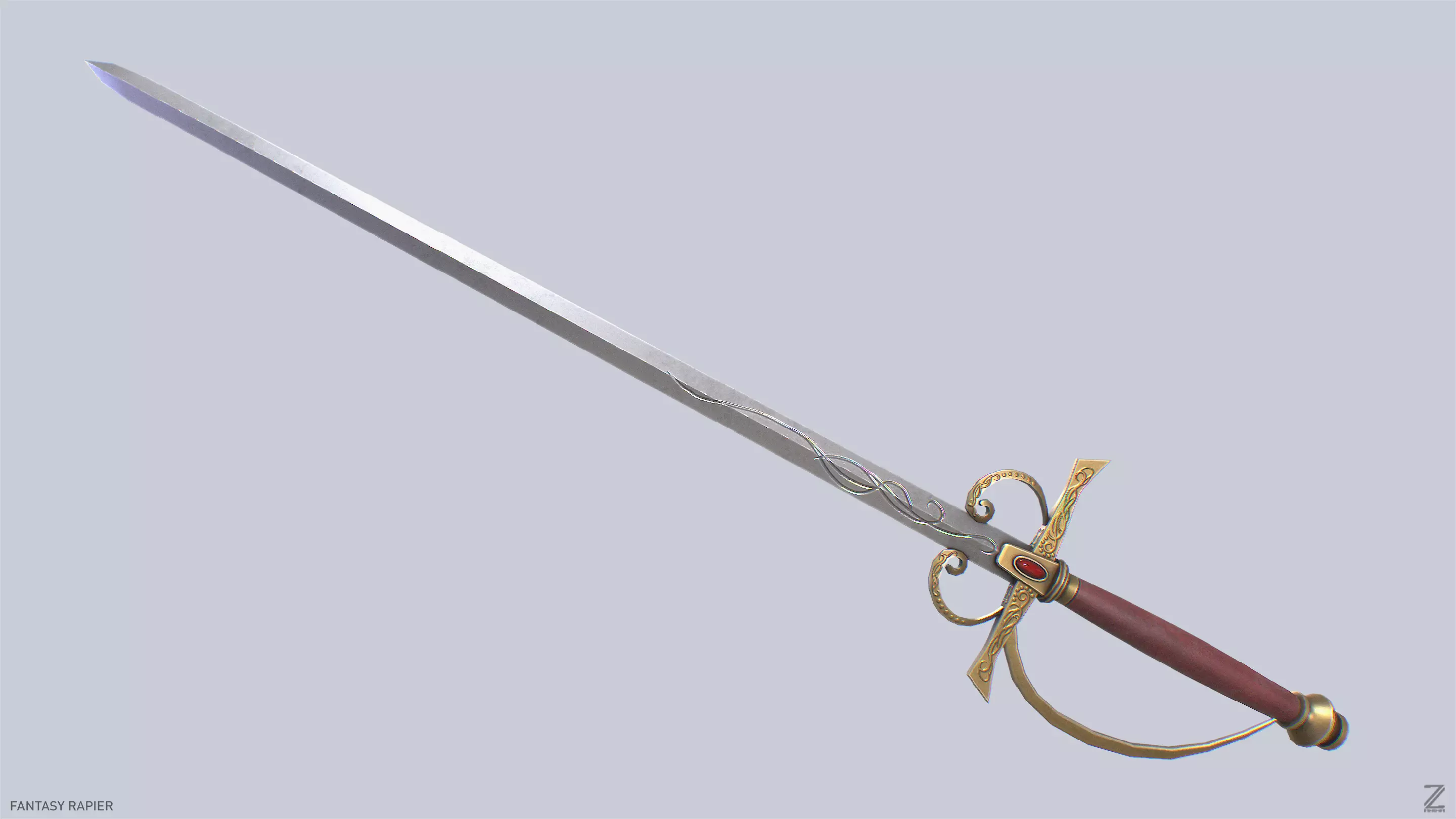 Fantasy rapier Low-poly 3D model_0