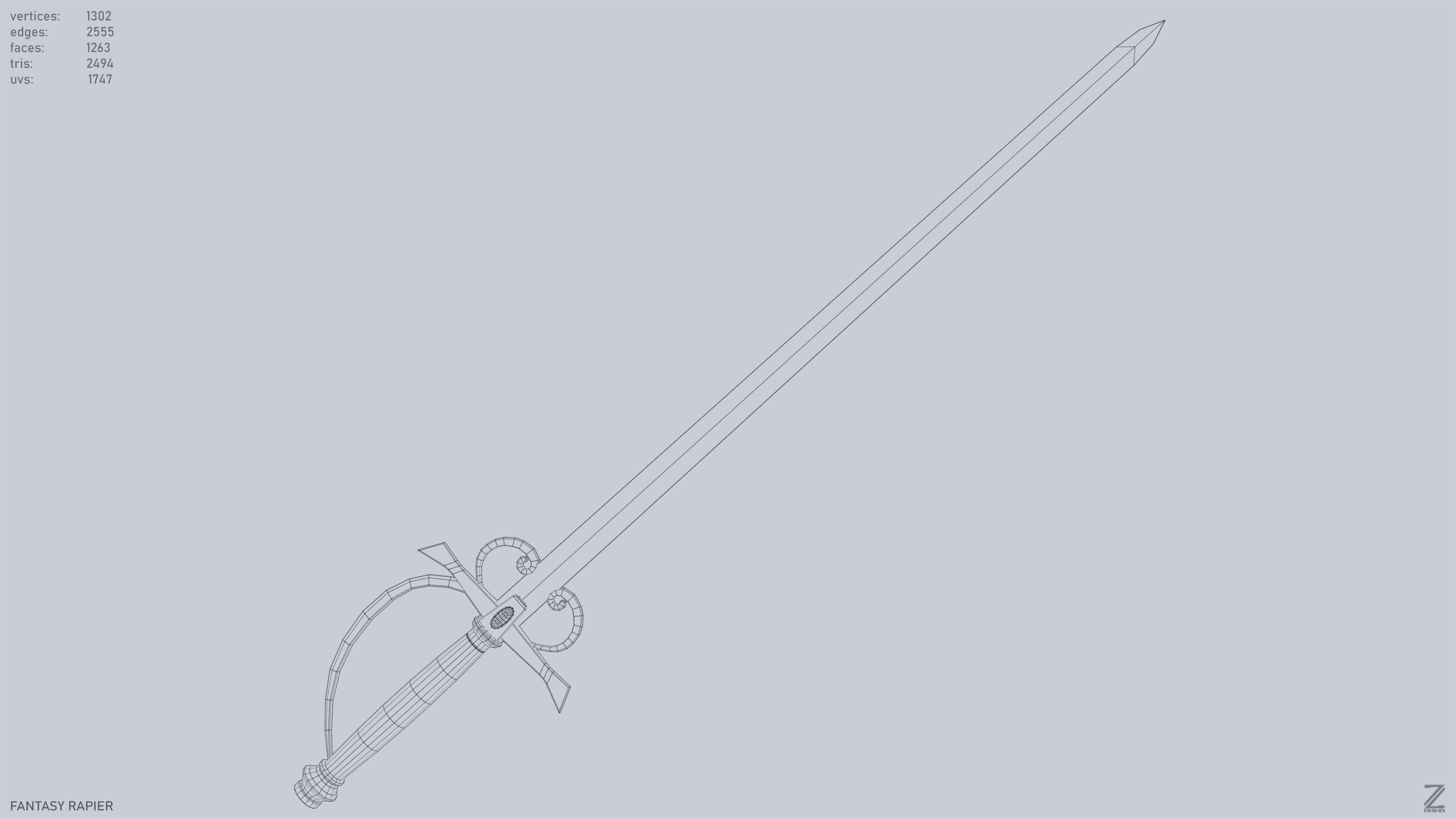 Fantasy rapier Low-poly 3D model_15